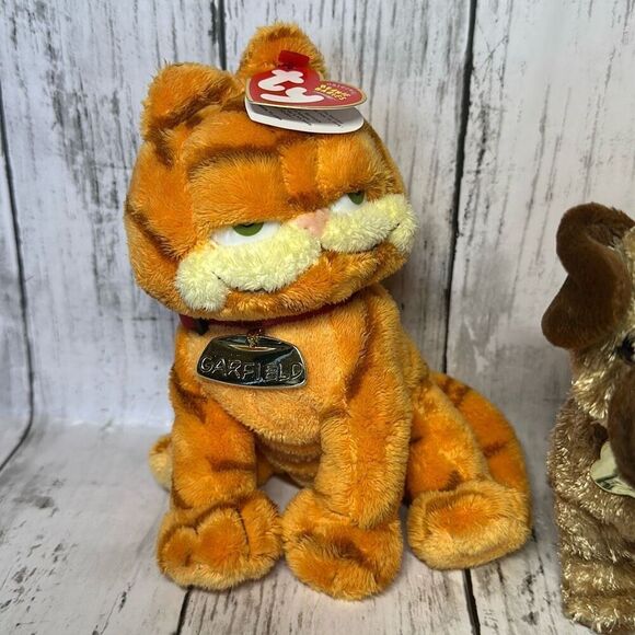 2004 TY Original Beanie Babies "Garfield" The Cat & Odie Dog Plush Jon Arbuckle - Picture 2 of 10